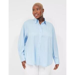 Lane Bryant Easy Collared Button-Down Shirt Blue Relaxed Casual Top Size 26/28